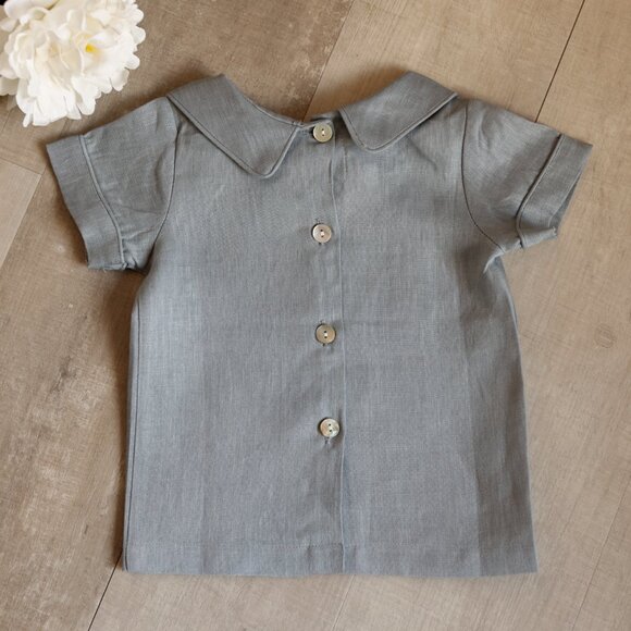 Boys Gray Linen Dressy Short Set Classic Boutique 12 Month Ring Bearer NWT - Picture 6 of 6